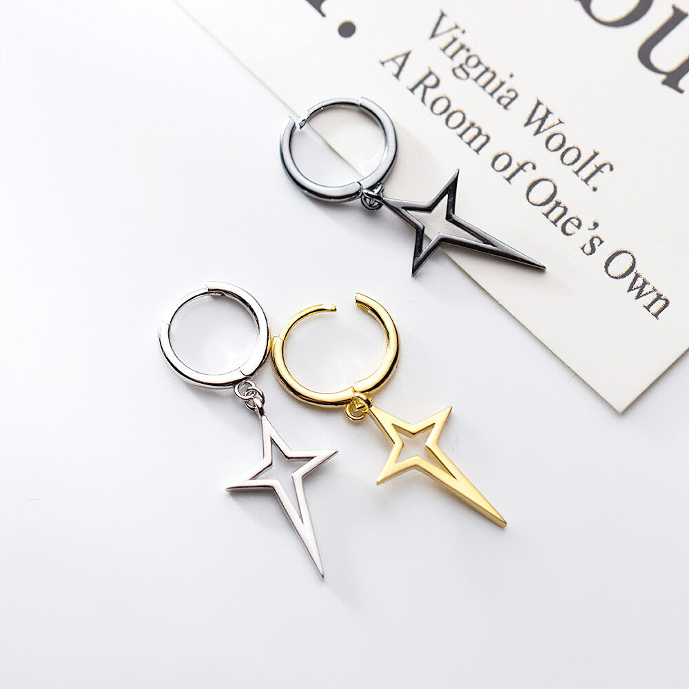 Cross Star Hoop Earrings - 925 Sterling Silver