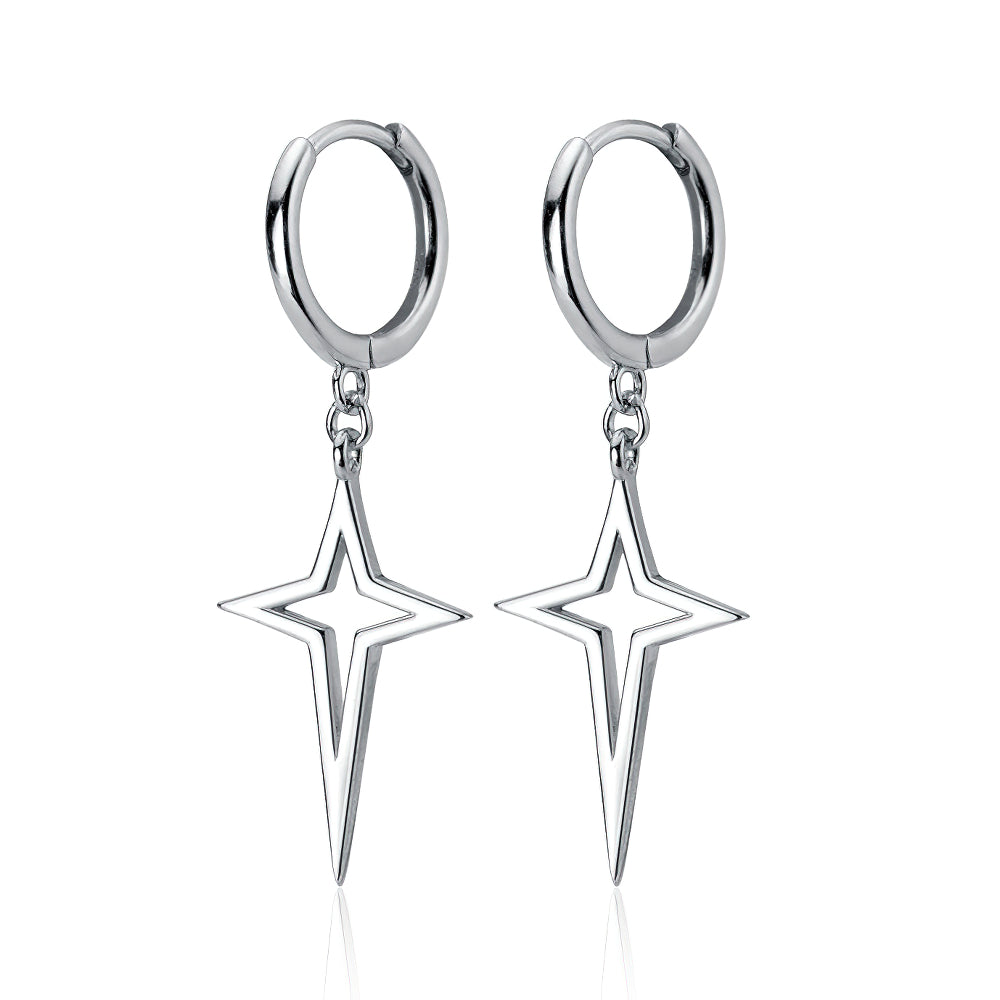 Cross Star Hoop Earrings - 925 Sterling Silver