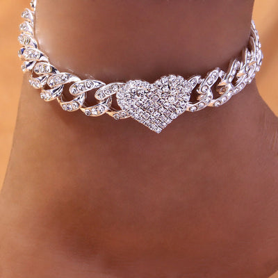Heart Cuban Chain Anklet