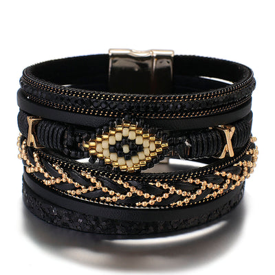 Miyuki Eye Leather Bracelet