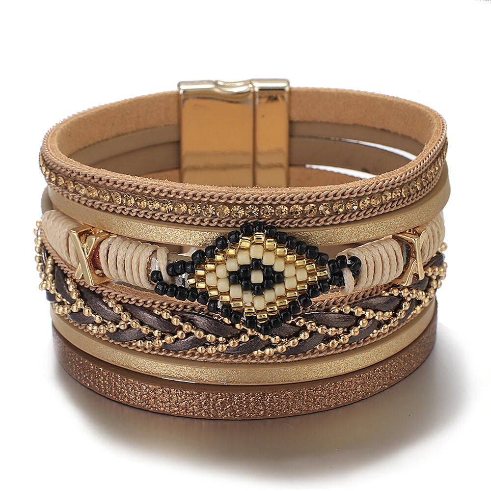 Miyuki Eye Leather Bracelet